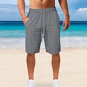 baratos Feriado-Homens Calção Shorts de linho Shorts de verão Shorts de praia Bolsos Com Cordão Cintura elástica Listra Conforto Respirável Comprimento do joelho Ao ar livre Feriado Praia Férias Casual Preto Branco