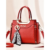 cheap Handbag &amp; Totes-Women&#039;s Green Quilted Handbag with Gold Handle, Leopard Print Scarf Accent, and Crossbody Strap for Casual and Office Use