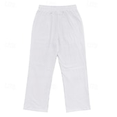 baratos Retrô-Homens Calças de linho Calças Calça verão Calças de praia Calça Gurkha Botões Com Cordão Cintura elástica Tecido Conforto Respirável Comprimento total Casual Diário Feriado Estilo Clássico Retro