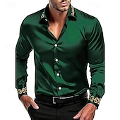 voordelige heren overhemd met knopen-Voor heren Overhemd Zomer overhemd Normaal shirt Shirt met kraag Overhemd met knopen Zwart Wit Rood blauw Groen Lange mouw Kleurenblok Revers Vakantie Feestdagen Lapwerk Kleding Polyester Modieus