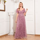 levne růžová-A-line večerní róba elegantní šaty na večírek plesové podlahové délky bez rukávů výstřih do V podzimní svatební host s tylovým žebříčkovým výstřihem s výšivkou