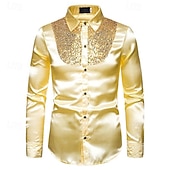 cheap Men&#039;s Button Down Shirts-Men&#039;s Shirt Dress Shirt Button Up Shirt Plain Wedding Party Black White Red Blue Long Sleeve Lapel Spring &amp;  Fall Clothing Apparel Sequins