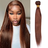 baratos 1 pacote de fios de cabelo humano-4# marrom 1 pacote de cabelo tece cabelo liso extensões de cabelo humano 12-24 polegadas