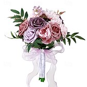 abordables Plantas y Flores Artificiales-Ramos de novia, ramos de novia y dama de honor de estilo occidental con flores de seda artificiales, flores artificiales para fotografía de bodas al aire libre y accesorios