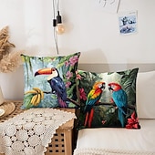 baratos estilo animal-Capa de almofada decorativa de pássaros tropicais 1 peça, capa de almofada quadrada macia, fronha para quarto, sala de estar, sofá, cadeira