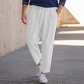 baratos Retrô-Homens Calças de linho Calças Calças de praia Bolsos Com Cordão Tecido Conforto Respirável Diário à moda Hip hop Preto Branco Micro-Elástica