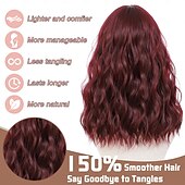 economico Parrucche trendy sintetiche-parrucche di media lunghezza per donna parrucca sintetica ondulata con riga centrale e ciocche migliorate, parrucca di capelli naturali per uso quotidiano per feste/Halloween