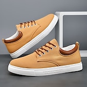 economico Sneakers da uomo-sneakers da uomo in tela marrone chiaro con design allacciato, scarpe casual eleganti e comode per l&#039;uso quotidiano