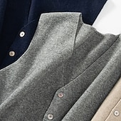 preiswerte Herren Elite Pullover &amp; Cardigans-Herren Kaschmir Strickjacke Weste Stricken Knopf hoch V Ausschnitt Strickware Elegant Schule Formell Bekleidung Frühling Herbst Schwarz Marineblau S M L