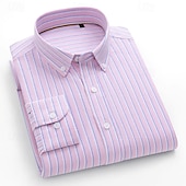 cheap Men&#039;s Elite Shirts-Men&#039;s 100% Cotton Oxford Shirt grey blue Light Green Pink Purple Long Sleeve Striped Button Down Collar School Wedding Buttons Clothing Apparel Neutral Fashion Daily