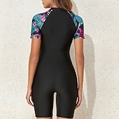 billiga Utslag-Dam Rash-guards Baddräkt Lättvikt Kortärmad Kroppsdräkt Baddräkt Dragkedja fram Simmning Surfing Strand Vattensport Blommig Lappverk Tryckt Sommar Vår Höst