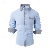 preiswerte Button-Down-Hemden für Herren-Herren Hemd Oberhemd Knopfhemd Farbblock Hochzeit Party Schwarz Weiß Rosa Orange Langarm Kargen Frühling &amp; Herbst Bekleidung Patchwork