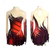 Недорогие Figure Skating Dresses-Figure Skating Dress Women's Girls' Ice Skating Dress Black Red Patchwork High Elasticity Training Competition Skating Wear Classic Crystal / Rhinestone Long Sleeve Ice Skating Figure Skating
