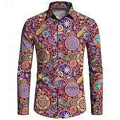 preiswerte Retro Vintage Druck-Herren Blumen Vintage Mehrfarbig Hemd Hawaiihemd Sommerhemd Aloha-Shirt Langarm Hemd Umlegekragen Vintage Designer Ethnischer Stil Urlaub Party Ausgehen Schwarz Wein Rote S M L