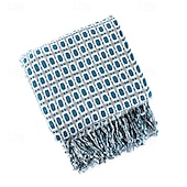 abordables Couvertures et plaids-Couverture à franges pied-de-poule Motif pied-de-poule élégant et intemporel Tissu doux et confortable avec bords à franges décoratifs Parfait pour la sieste, la superposition ou la décoration