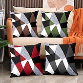 baratos estilo geométrico-Capa de almofada decorativa com padrão argyle 1 peça, capa de almofada quadrada macia, fronha para quarto, sala de estar, sofá, cadeira, preto, cinza, branco, vermelho, verde