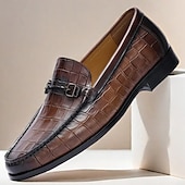 Χαμηλού Κόστους Δερμάτινα Loafers Premium-κομψά καφέ δερμάτινα loafers με μοτίβο κροκόδειλου και λεπτομέρεια για άνδρες | ιδανικό για casual και business casual