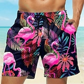  Herren Flamingo Tropische Blumen Badehosen Badeshorts Boardshorts Mittlere Taille Streetwear Hawaiianisch Lässig Täglich Ferien Tasche Kordelzug Elastischer Bund Designer Bekleidung