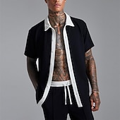 economico Set di camicie basic da uomo-Per uomo 2 pezzi Completo di camicia Set estivo Set abbinati Maglietta informale Camicia di velluto a coste Nero Bianco Manica corta Color Block Colletto Da mare Giornaliero Abbigliamento Di tendenza