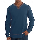 billiga grundläggande t-shirts-Herr T-shirt T-shirts T-tröja Långärmad tröja Långärmad V-hals Vår &amp; Höst Lappverk Mode Designer Grundläggande Lappverk Semester Gata Utekväll Svart Vin Kungsblå Topp t-shirt för män