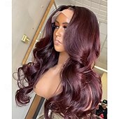 economico Parrucche lace front capelli veri-Capelli umani di Remy Chiusura 5x5 13x6 Pizzo Frontale Parrucca Parte laterale Parte di mezzo Parte libera Brasiliano Molto ondulata Borgogna Parrucca 130% 150% 180% Densità dei capelli con i capelli