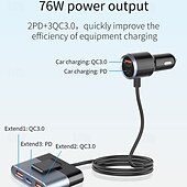 baratos Carregadores de automóveis-super power 76w multi 5 portas qc 3.0 carregador rápido sc03 adaptador de expansão pd tipo c carregador de carro para celular