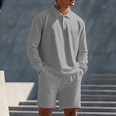 preiswerte Basic T-Shirts für Herren-Herren Zweiteilig Poloshirts Reißverschluss-Polo Polo-Set Langarm Kurze Hose Polokragen Halber Reißverschluss Sommer Frühling Herbst Farbblock Klassisch Gymnastik Lässig 2 teilig Urlaub