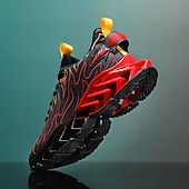 economico Sneakers da uomo-sneakers da uomo verde neon con fiamme, design audace a onde con tomaia traspirante e suola ammortizzata, perfette per lo streetwear e uno stile di vita attivo