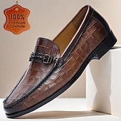 Χαμηλού Κόστους Δερμάτινα Loafers Premium-κομψά καφέ δερμάτινα loafers με μοτίβο κροκόδειλου και λεπτομέρεια για άνδρες | ιδανικό για casual και business casual