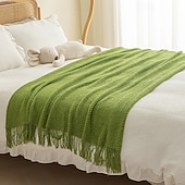 cheap Blankets &amp; Throws-Throw Blanket with Tassel, Knit Throw Blankets Soft Cable Knitted Throw Blankets for Couch Stripe Spring Fall Blanket for Bed Sofa Cozy Lightweight Throw Blankets Scarf for Girls Boys