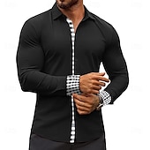 cheap Men&#039;s Dress Shirts-Men&#039;s Plaid / Check Dress Shirt Casual Shirt Button Up Shirt Long Sleeve Business Casual Formal Business Casual Spring Fall Turndown Button Up Black