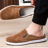 levne Pánské dřeváky a pantofle-pánské hnědé manšestrové slip-on sálové pantofle – lehké pohodlné boty na doma i na běžné nošení