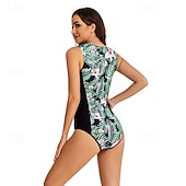 cheap Rash Guards-Women&#039;s Rash Guard One Piece Swimsuit UV Sun Protection UPF50+ Lightweight Sleeveless Spandex Bodysuit Bathing Suit Front Zip Swimming Surfing Beach Water Sports Floral Printed Summer Spring Autumn