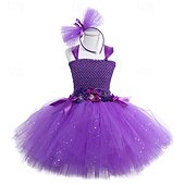 cheap Party Dresses-Kids Girls&#039; Party Dress Solid Color Sleeveless Performance Birthday Mesh Beautiful Sweet Polyester Knee-length Party Dress Swing Dress A Line Dress Summer 4-12 Years Purple