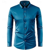 voordelige Overhemden met knopen voor heren-Voor heren Overhemd Overhemd met knopen Kleurenblok Bruiloft Feest Zwart Wit Wijn Rood Lange mouw Revers Lente &amp; Herfst Kleding Lapwerk