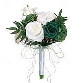 abordables Plantas y Flores Artificiales-Ramos de novia, ramos de novia y dama de honor de estilo occidental con flores de seda artificiales, flores artificiales para fotografía de bodas al aire libre y accesorios