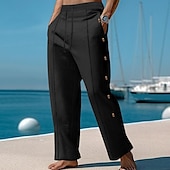 cheap Holiday-Men&#039;s Trousers Summer Pants Beach Pants Pocket Drawstring Elastic Waist Plain Comfort Breathable Vacation Daily Holiday Hawaiian Boho Black White