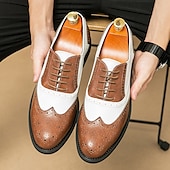 billige Formell-Herresko med tofarget vingetupp i oxford-brogues i brunt og hvitt, ekte skinn med gatsby-inspirerte vintage-sko fra 1920-tallet til bryllup, jazzfester og formelle arrangementer