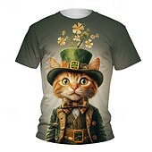 billiga Pojkens 3D-djur-St Patrick Pojkar 3D Grafisk Katt T-shirt Kortärmad Sommar Vår Mode Grundläggande Barn 4-12 år Rund hals Utomhus Ledigt Dagligen Normal