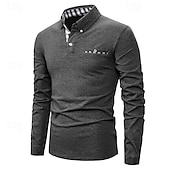 preiswerte Klassisches Poloshirt für Herren-Herren Golfhemd Golf Poloshirts Arbeit Casual Kargen Langarm Basic Modern Farbblock Patchwork Knopf Frühling &amp; Herbst Regular Fit Königliches Blau Blau Dunkelgrau Khaki Hellgrau Hellblau Golfhemd