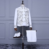 cheap Outfits-Retro Vintage 1980s Pants Outfits Suits &amp; Blazers Prince Aristocrat Sequins Jacquard Fancy Dress Men's Halloween Carnival Masquerade Party Performance Pride Parade Adults' Coat Pants