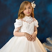 preiswerte Kleider für die Blumenmädchen-kinderkleidung Mädchen Blumenmädchen Kleid Kleid für die Erstkommunion Party Kleid Feste Farbe Ärmellos Langarm Leistung Hochzeit Party Gitter Prinzessin Süß Gitter Mitte der Wade Etuikleid Tüll-Kleid