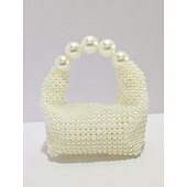 economico Clutch e borsette da sera-borsa da donna con perline finte e grande manico in perle, elegante pochette da sera per matrimoni, feste ed eventi formali nero argento beige