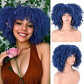 baratos Perucas Sintéticas sem Touca-peruca afro cacheada com franja perucas afro sintéticas para mulheres perucas curtas cacheadas crespas resistentes ao calor para festa diária