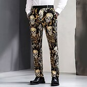 billige Slank-Herre Tøffe hodeskaller Dressbukser Bukser Medium Midje Fritid Vintage retro utendørs Feriereise Gateklær Med lommer Slank passform Flat-front Sommer Vår Høst 3D-utskrift Svart