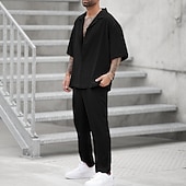 voordelige Basic overhemden voor heren-Voor heren 2-delig Overhemdset Zomerset Normaal shirt Overhemd met knopen Zwart Blozend Roze khaki Halve mouw Effen Kraag Vakantie Dagelijks Kleding Modieus Casual Comfortabel