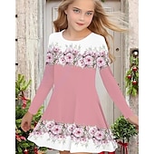 voordelige 3D Bloemenjurk-Pasen Meisjes 3D Bloemig Grafisch Jurk Lange mouw Zomer Lente Vakantie Dagelijks Feestdagen Prinses Mooi Zoet Kinderen 4-12 jaar Casual jurk A lijn jurk Tot de knie Normale pasvorm