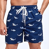 Χαμηλού Κόστους Ocean Print-Ανδρικά Καρχαρίας Θαλάσσια πλάσματα Μαγιό Βερμούδα Σορτσάκια Κολύμβησης Σορτς παραλίας Μεσαία Μέση Κομψό στυλ street Χαβανέζα Καθημερινό Διακοπές Καθημερινά Αργίες Κορδόνι Ελαστική μέση 3D εκτύπωση