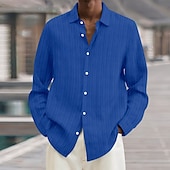 economico camicie casual da uomo-Per uomo Camicia Camicia estiva Maglietta informale Camicia da spiaggia Camicia con bottoni Cachi chiaro Nero Bianco Verde chiaro Blu marino scuro Manica lunga Tinta unica Colletto Da mare Giornaliero