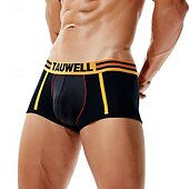 cheap Men&#039;s Boxers Underwear-Men&#039;s 1 PCS Boxers Underwear Boxer Shorts Patchwork 90% Cotton Breathable Soft Comfortable Color Block Letter Mid Rise Black White